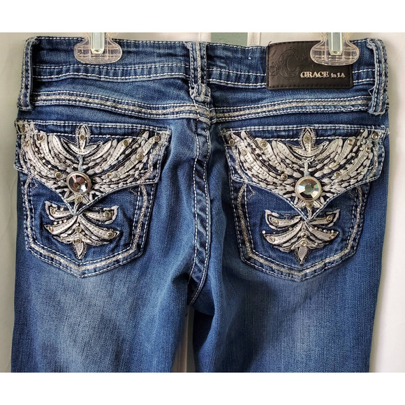 GRACE IN LA DENIM JEANS Blue Size 26 bootcut - Picture 4 of 6